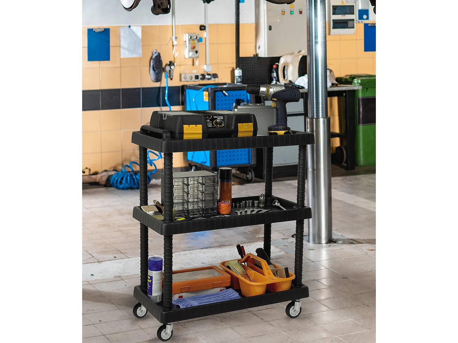 Dbagnolin-wagen, Multifunctionele wagen, wagen met wielen, gereedschapswagen met 1 plank, 100% Made in Italy, 75x38h92 cm, Antraciet