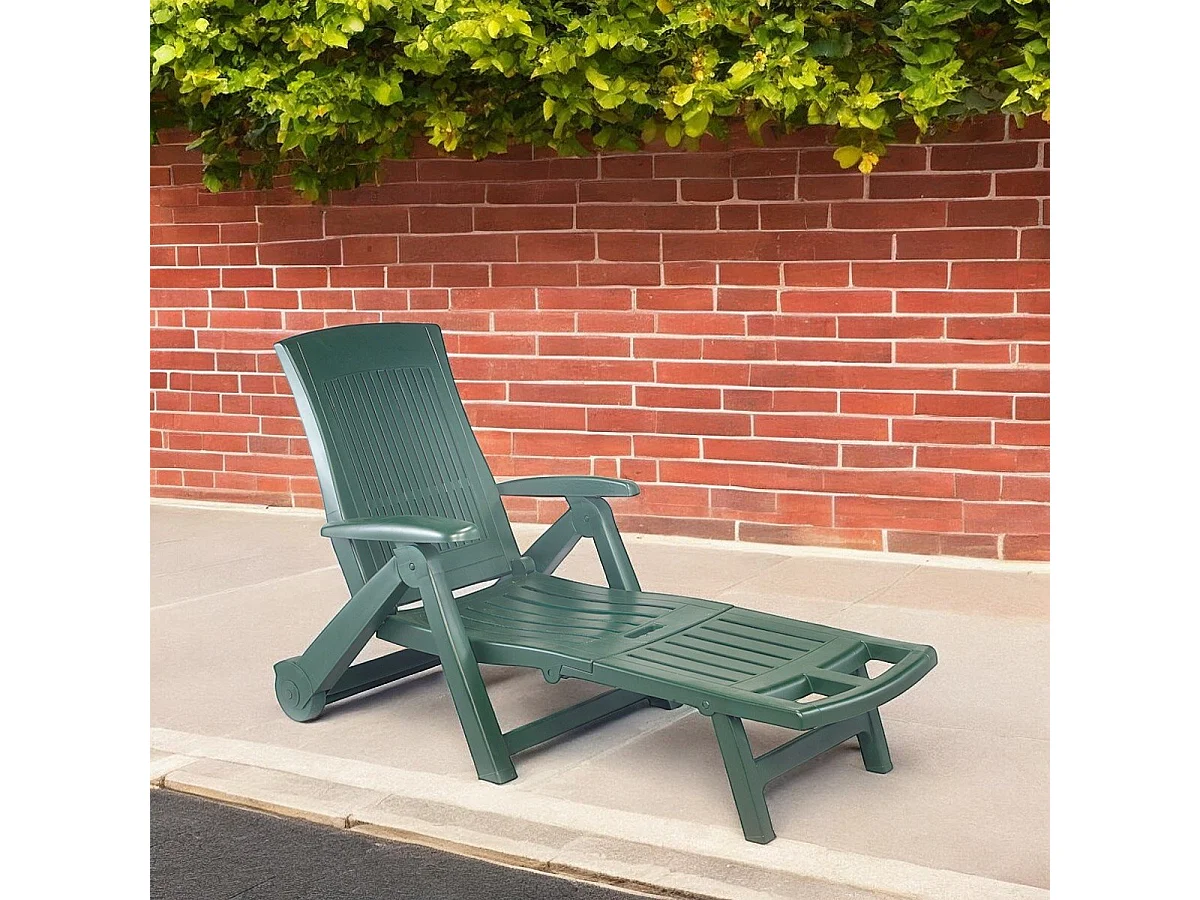 Livorno ligstoel, Verstelbare tuinligstoel met wielen, Ligstoel voor buiten, 100% Made in Italy, 195x72h101 cm, Groen