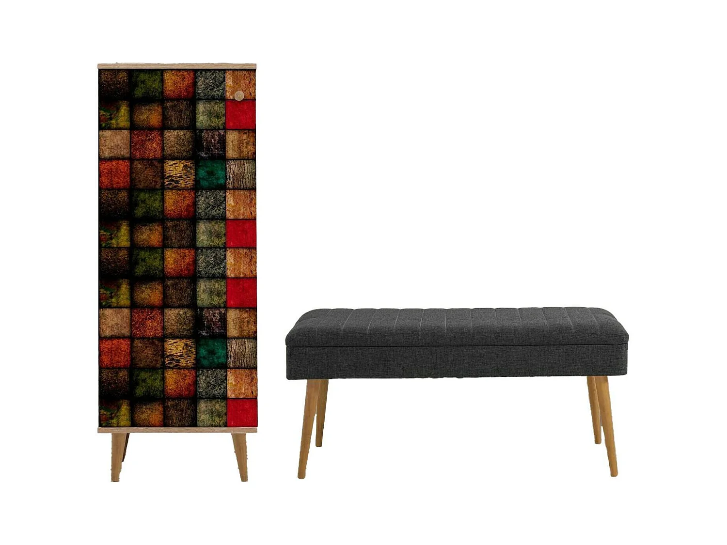 Meuble d'entrée Baham, Crochet d'entrée, Composition pour l'atrium, Console de rangement multifonction, 50x38h135 cm, Chêne et Anthracite