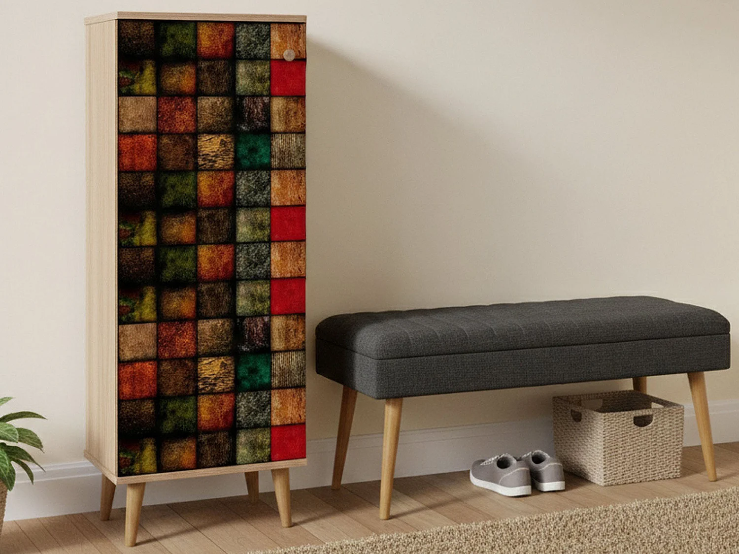 Meuble d'entrée Podgorica, 16 paires, 50x38x135h cm chêne marron, 7 étagères, porte-manteau
