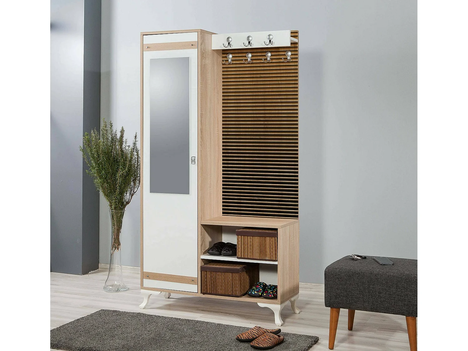 Dpontiss entreekast, Hanger ingang, Compositie voor atrium, Multifunctionele opbergconsole, 100x36h190 cm, Eik