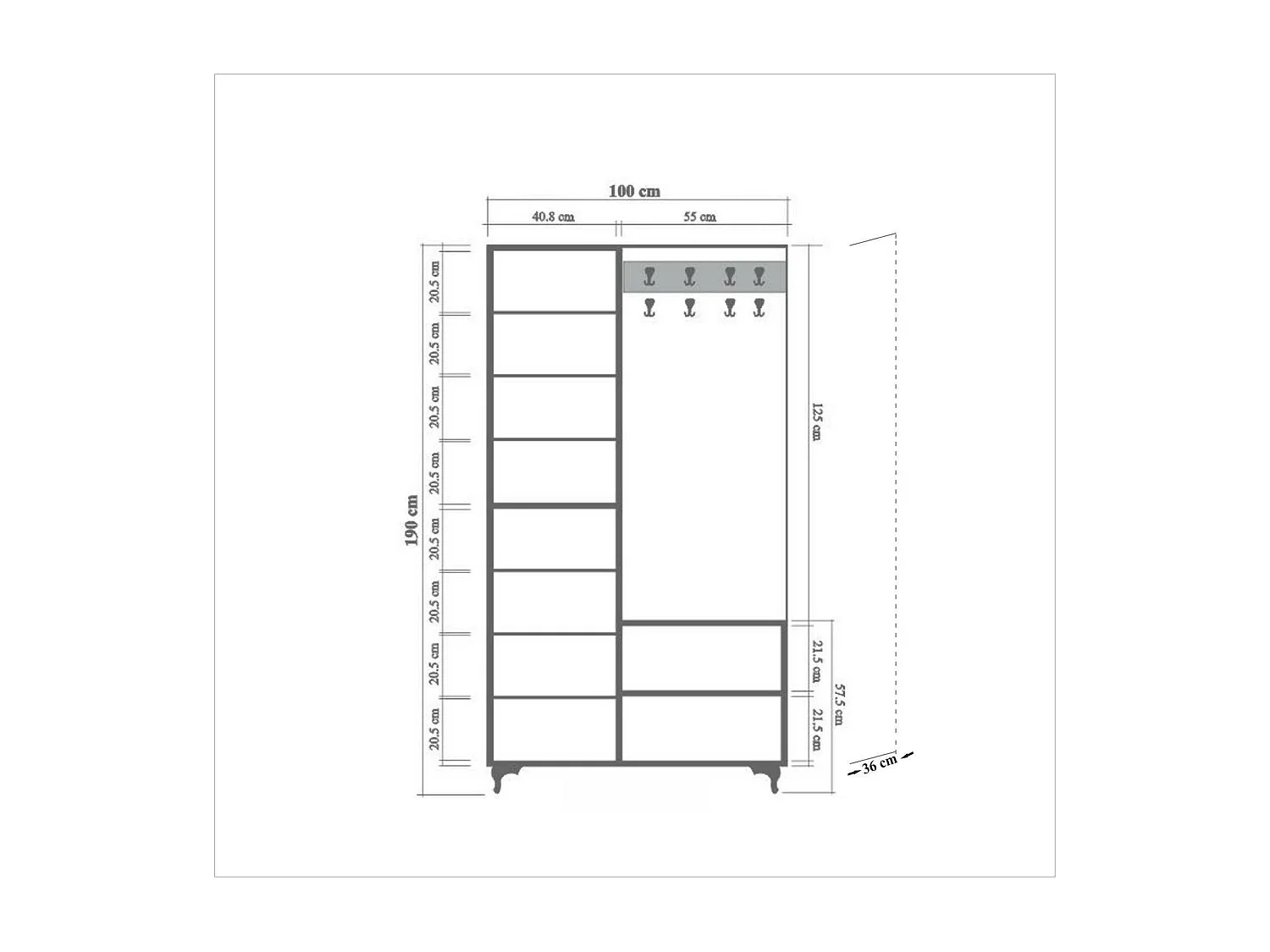 Dpontiss entreekast, Hanger ingang, Compositie voor atrium, Multifunctionele opbergconsole, 100x36h190 cm, Eik