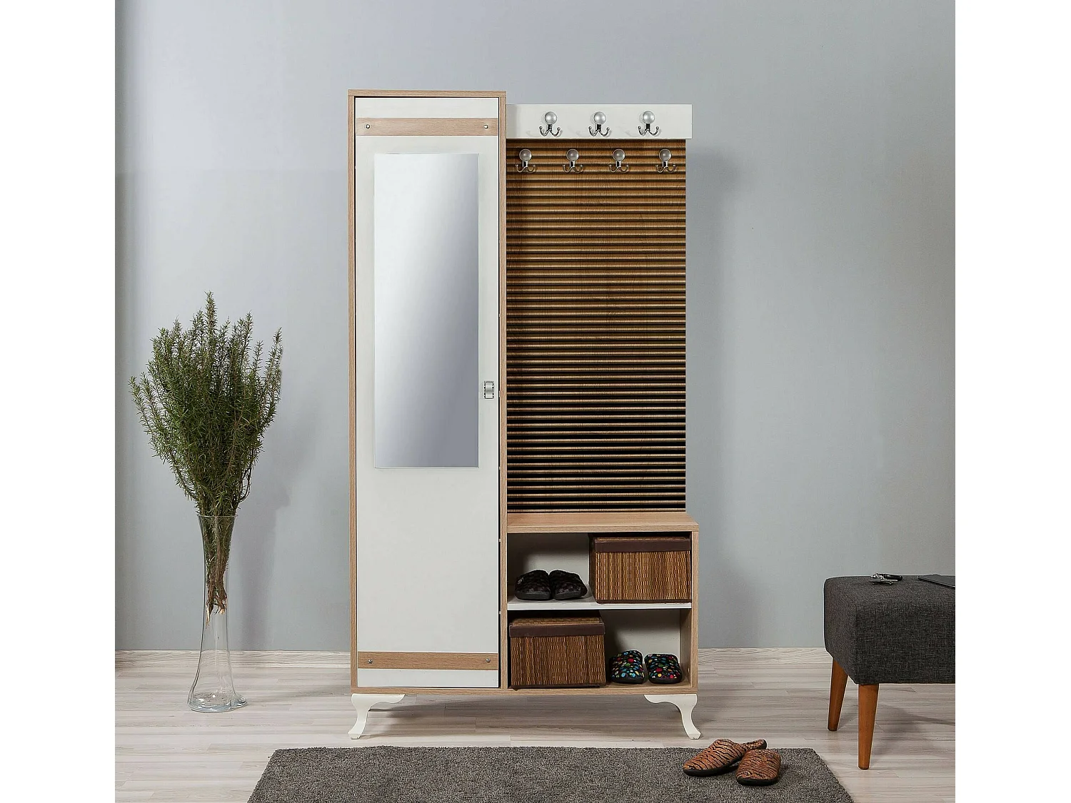 Dpontiss entreekast, Hanger ingang, Compositie voor atrium, Multifunctionele opbergconsole, 100x36h190 cm, Eik