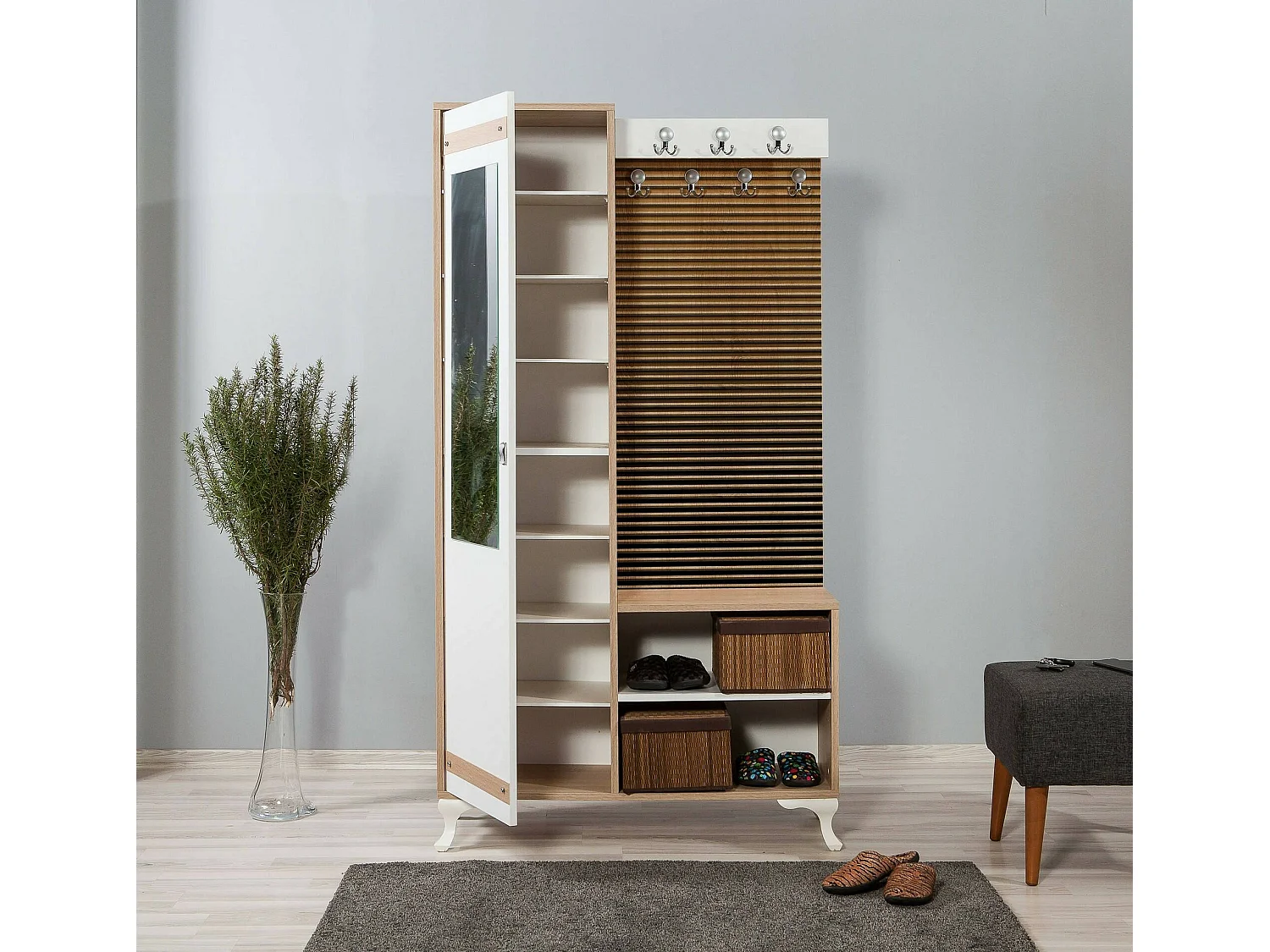 Dpontiss entreekast, Hanger ingang, Compositie voor atrium, Multifunctionele opbergconsole, 100x36h190 cm, Eik