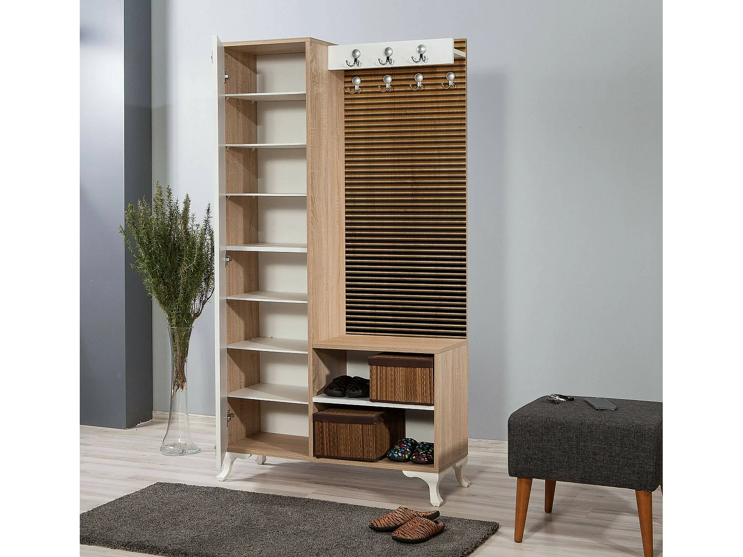 Dpontiss entreekast, Hanger ingang, Compositie voor atrium, Multifunctionele opbergconsole, 100x36h190 cm, Eik