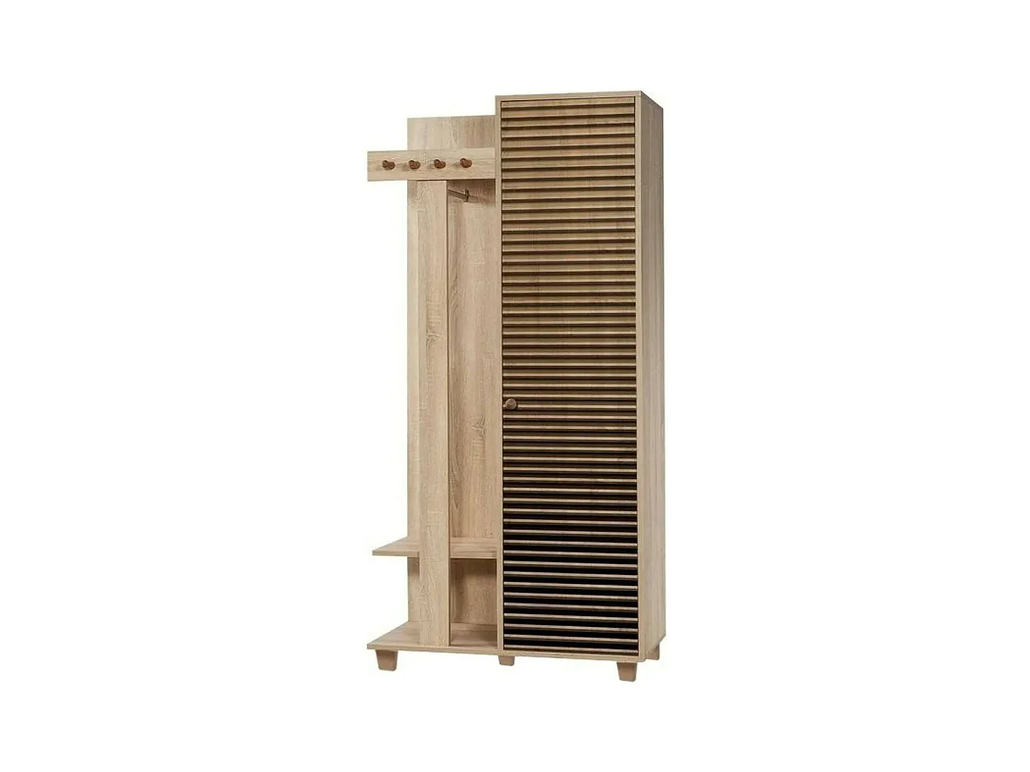 Meuble d'entrée Azhaf, Crochet d'entrée, Composition pour l'atrium, Console de rangement multifonction, 90x36h194 cm, Chêne