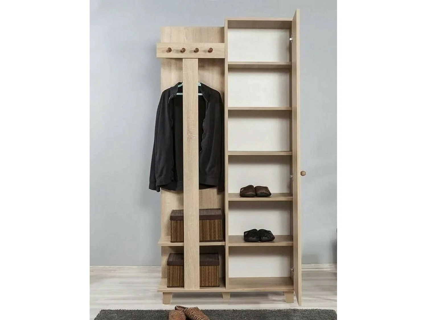 Dgal entreekastDiol, Entratina hanger, Compositie voor atrium, Multifunctionele opbergconsole, 90x36h194 cm, Eiken