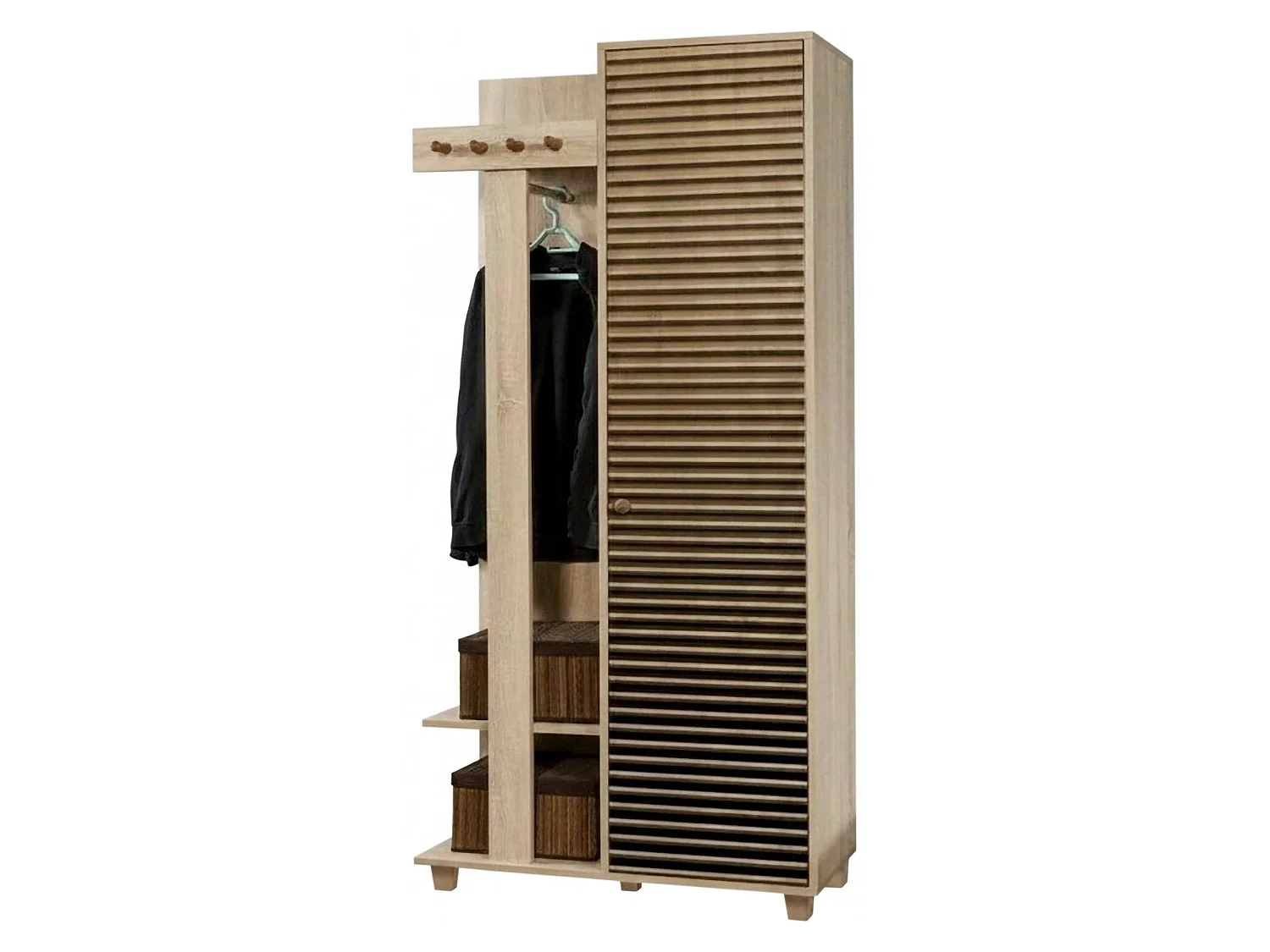 Meuble d'entrée Azhaf, Crochet d'entrée, Composition pour l'atrium, Console de rangement multifonction, 90x36h194 cm, Chêne