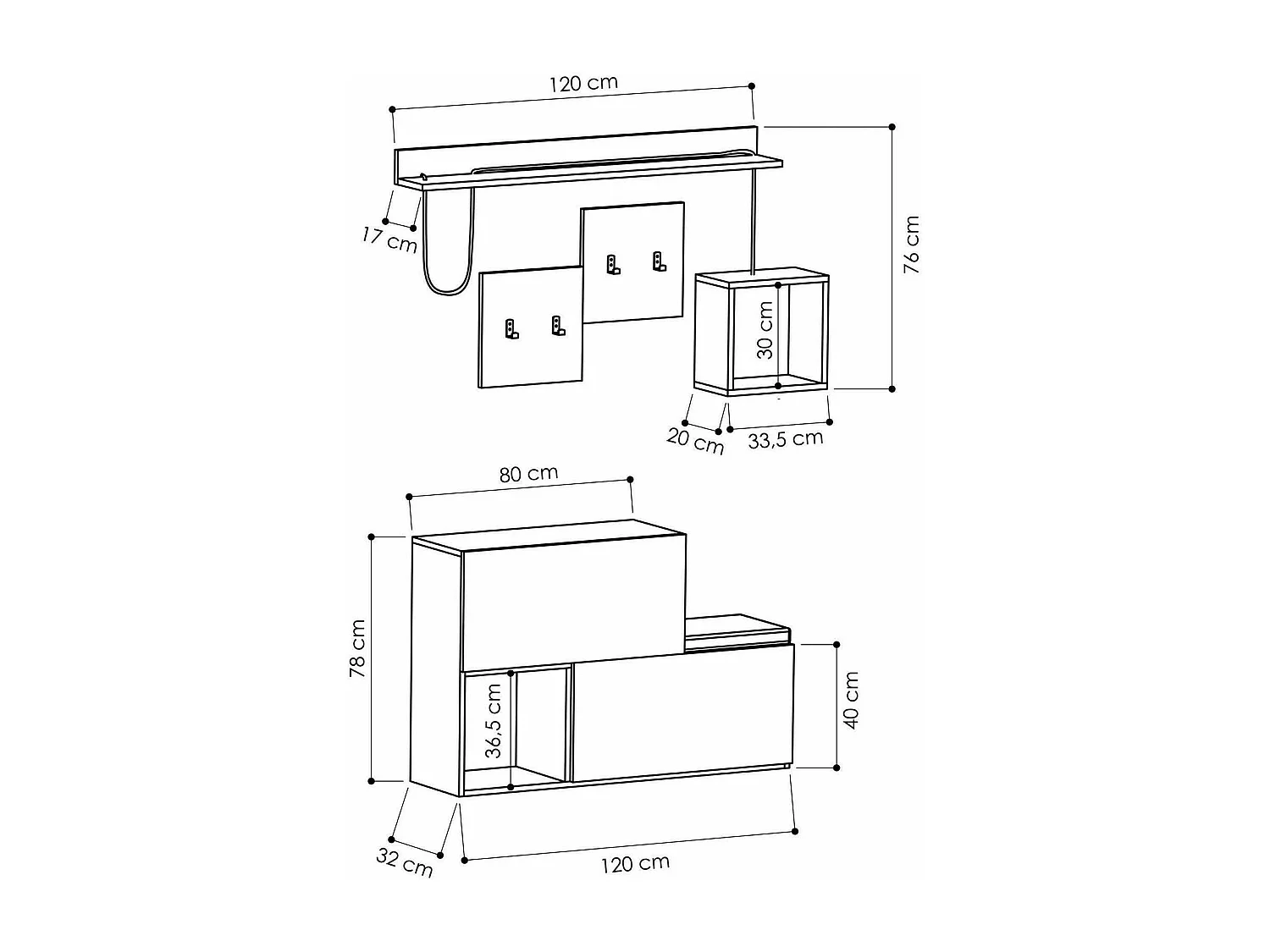 Meuble d'entrée Caph, Crochet d'entrée, Composition pour l'atrium, Console de rangement multifonction, 120x17h76 cm, Anthracite et chêne