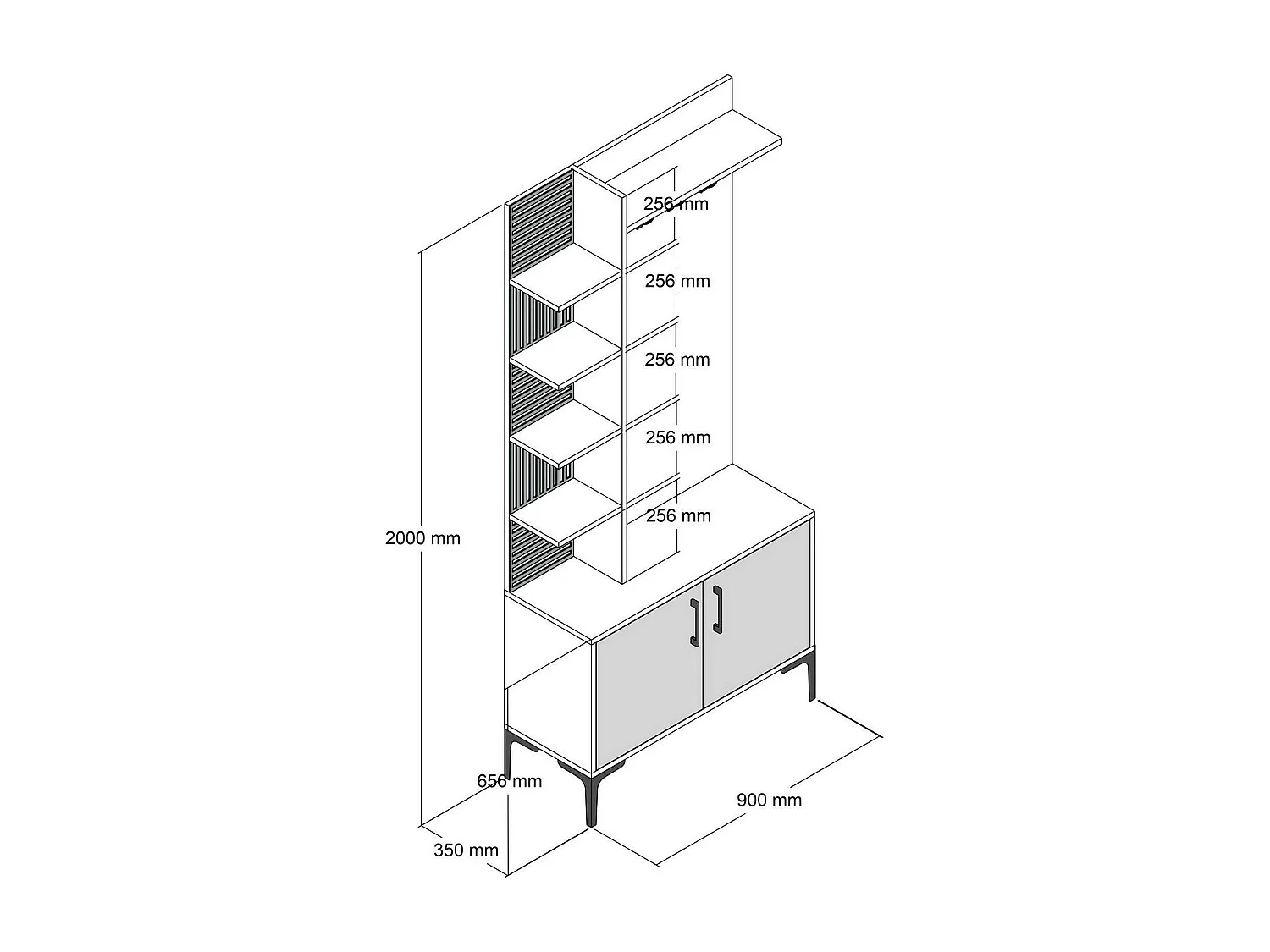 Dghilard Entreemeubel, Inkomhanger, SamenstellingVoor atrium, mpu's, 90x35h200 cm, walnoot en wit