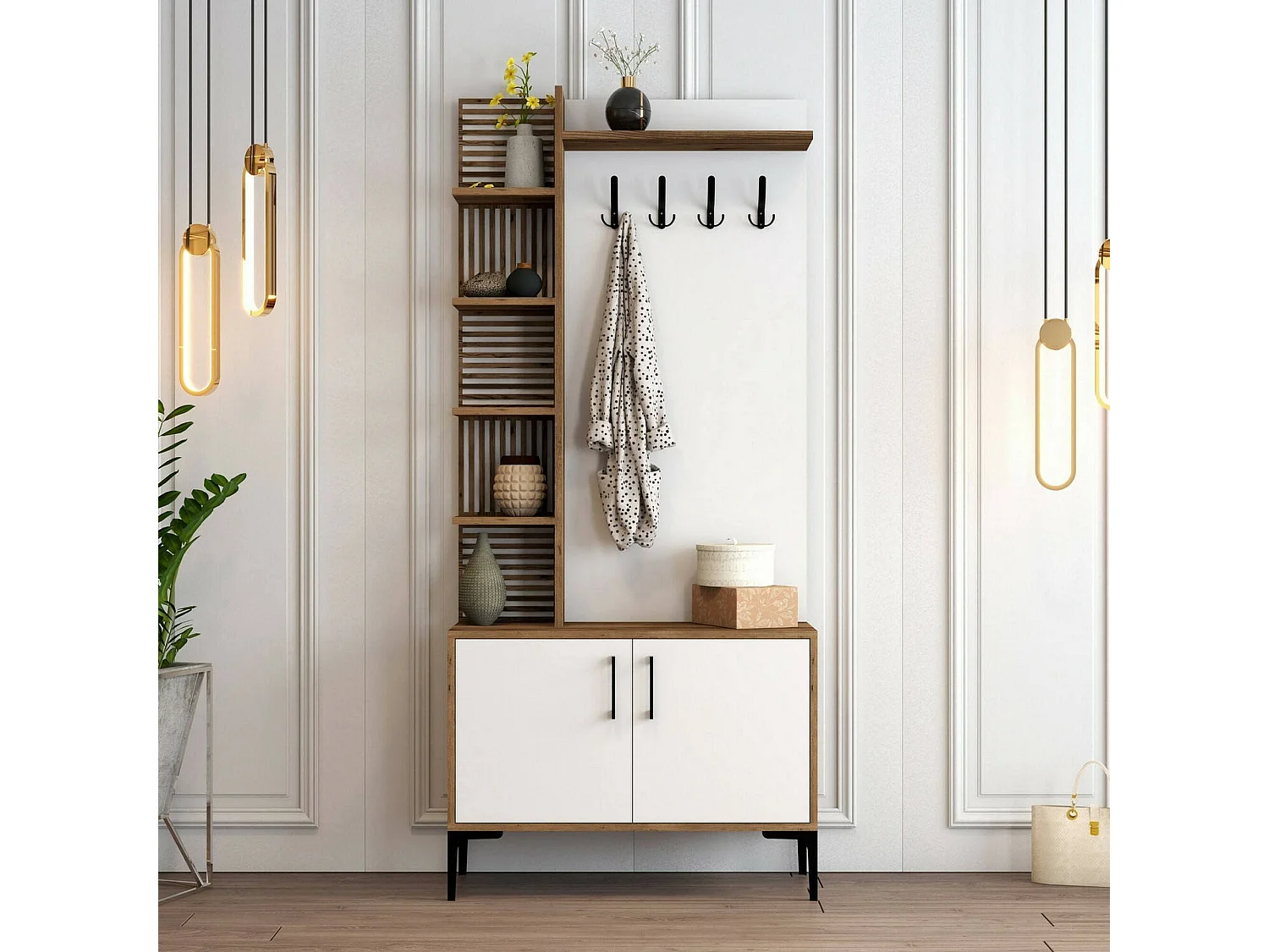 Mobile da Ingresso Anja, 7 Ripiani, 35x90x200h cm Marrone Noce