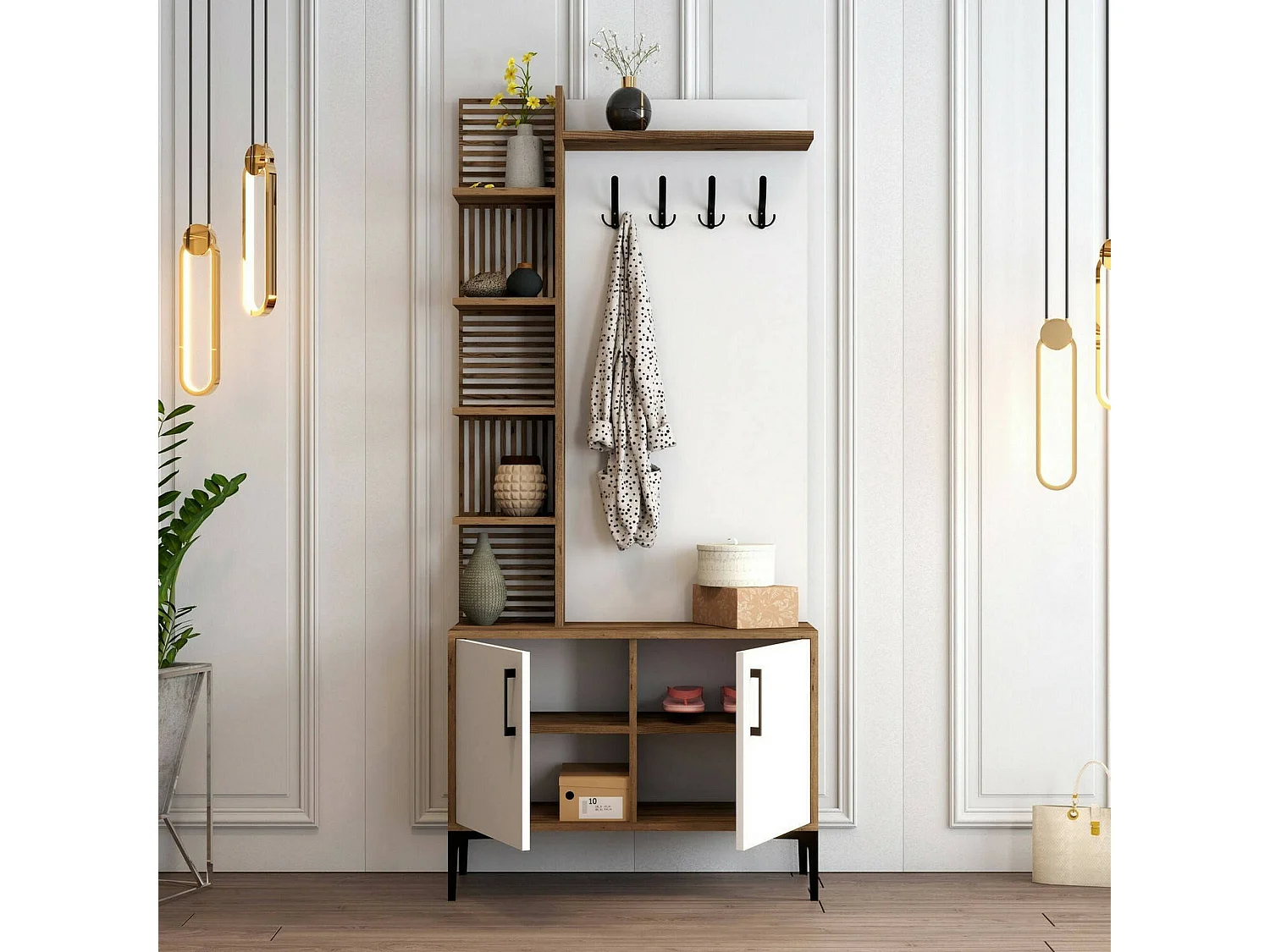 Mobile da Ingresso Anja, 7 Ripiani, 35x90x200h cm Marrone Noce