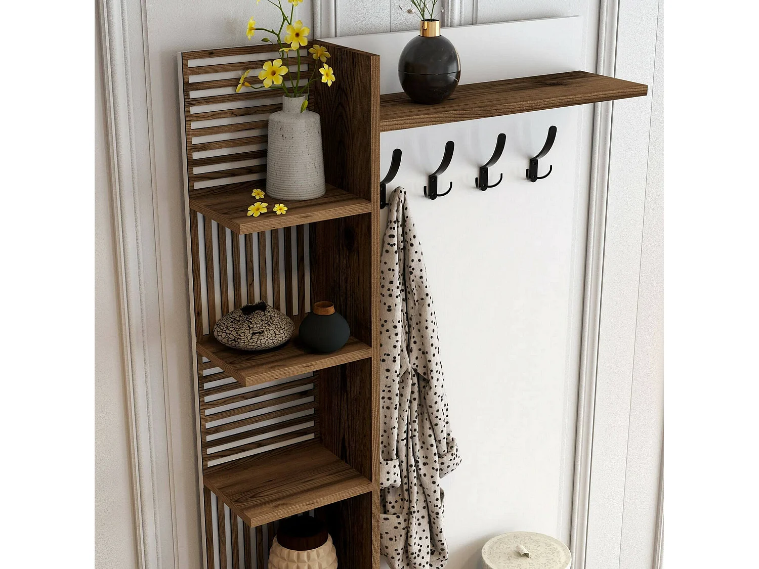 Mobile da Ingresso Anja, 7 Ripiani, 35x90x200h cm Marrone Noce