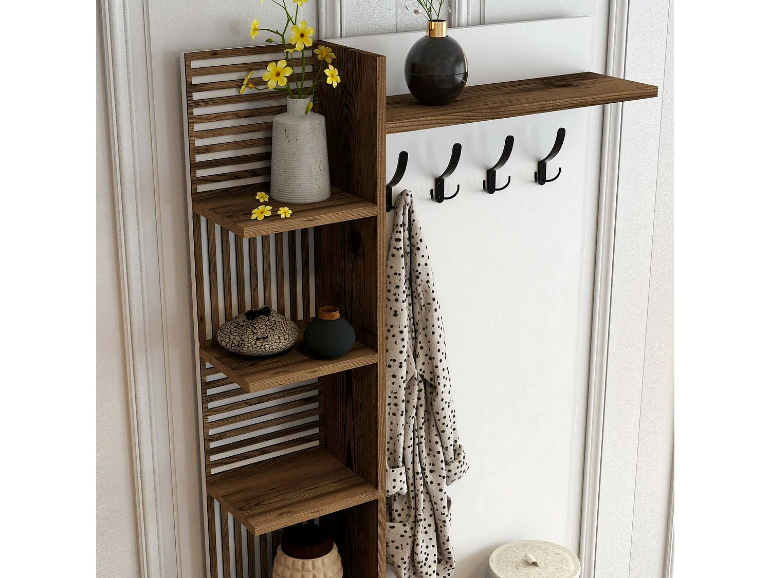 Mobile da Ingresso Anja, 7 Ripiani, 35x90x200h cm Marrone Noce