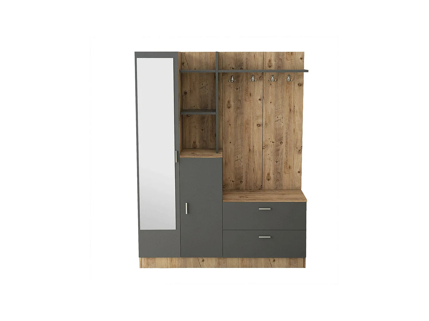 Dmasiell entreekast, Entreehanger, Compositie voor atrium, Console poMultifunctionele opslag, 140x37h182 cm, Eiken en Antraciet