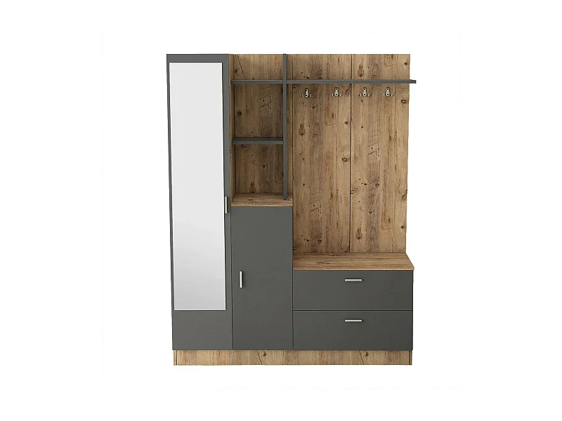 Eingangsmöbel Dmasiell, Moderner Eingang, Wandgarderobe, Multifunktions-Aufbewahrungskonsole, 140x37h182 cm, Eiche und Anthrazit