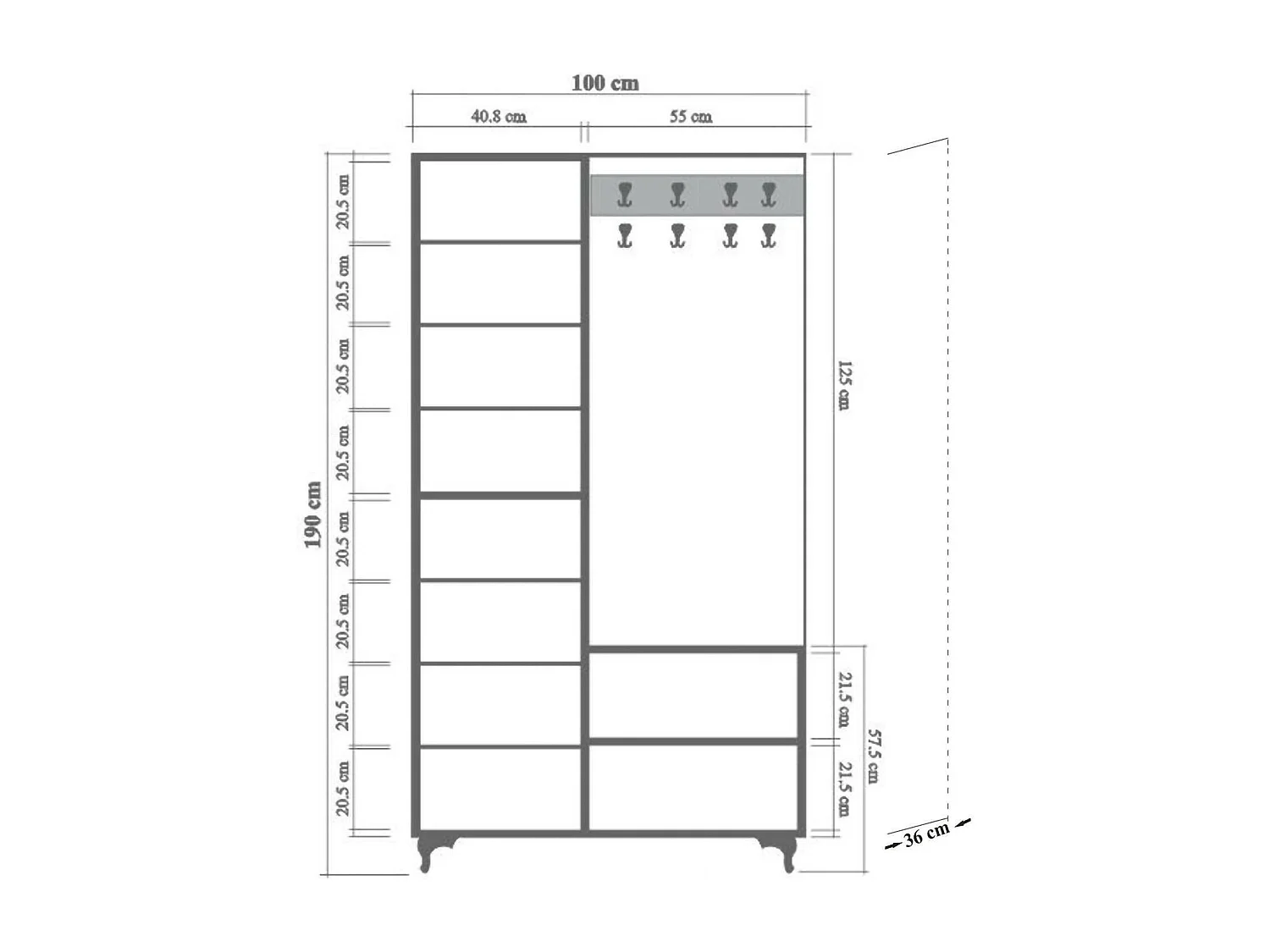 Meuble d'entrée Zephyr, Crochet d'entrée, Composition pour l'atrium, Console de rangement multifonction, 100x36h190 cm, Chêne et Multicolore