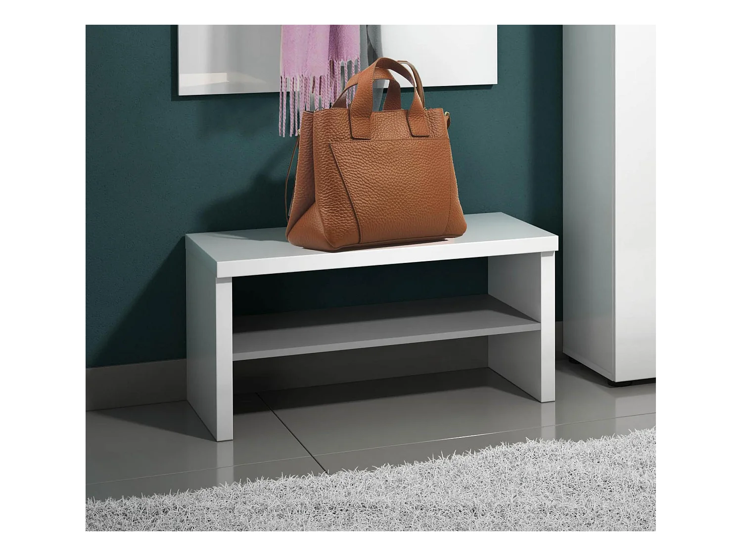 Mobile da Ingresso Trivia, 3 Ripiani, Appendiabiti Made in Italy, 40x80x40h cm Bianco Lucido