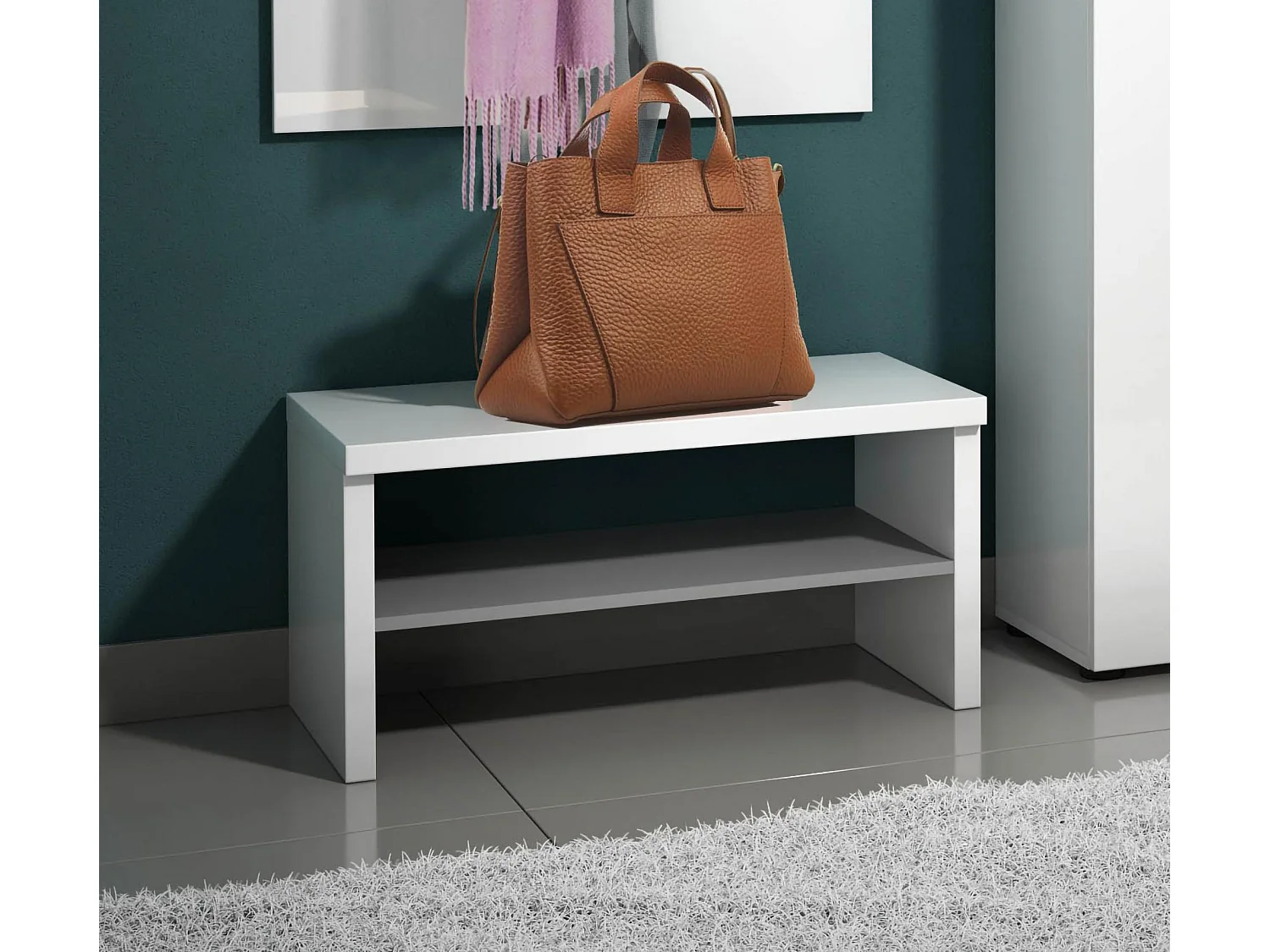 Dmora - Mobile da ingresso Trivia, 80x40h40 cm, Bianco lucido e Antracite