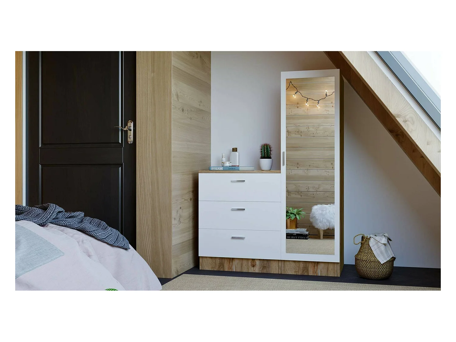 Meuble d'entrée Halimede, Crochet d'entrée, Composition pour l'atrium, Console de rangement multifonction, 60x47h72 cm, Chêne et Blanc