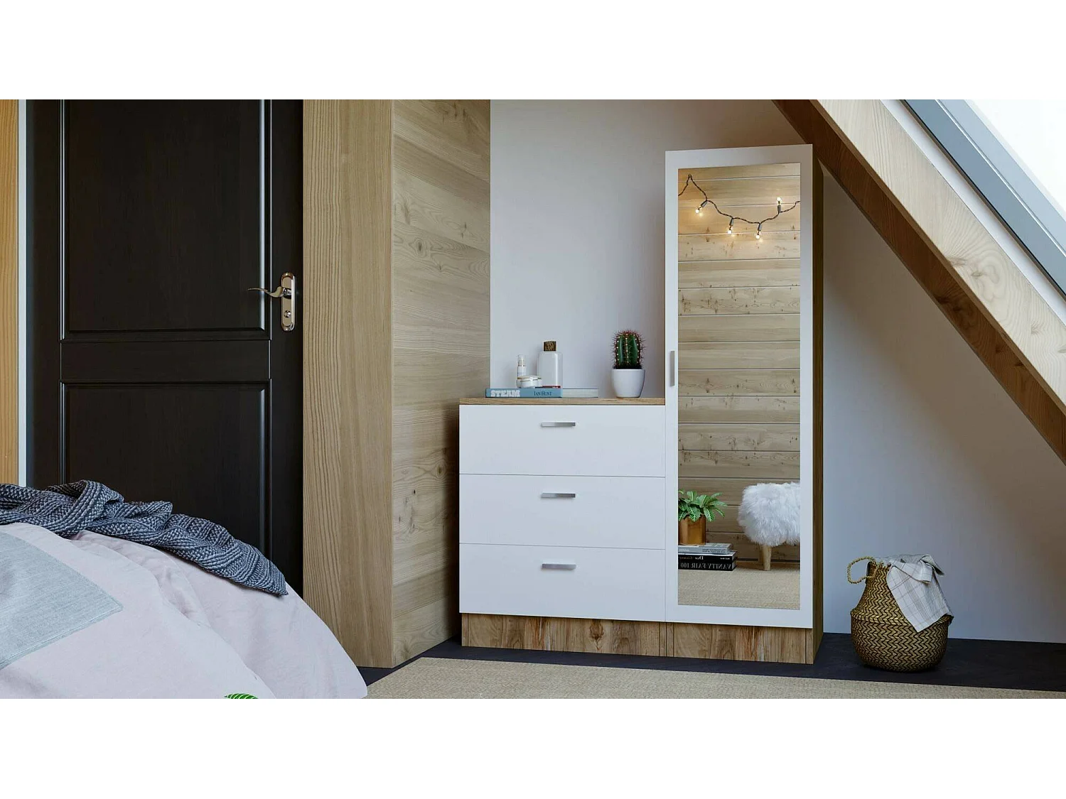 Dmarango entreekast, Hangende ingang, Atrium samenstelling, Multifunctionele opbergconsole, 60x47h72 cm, Eiken en Wit