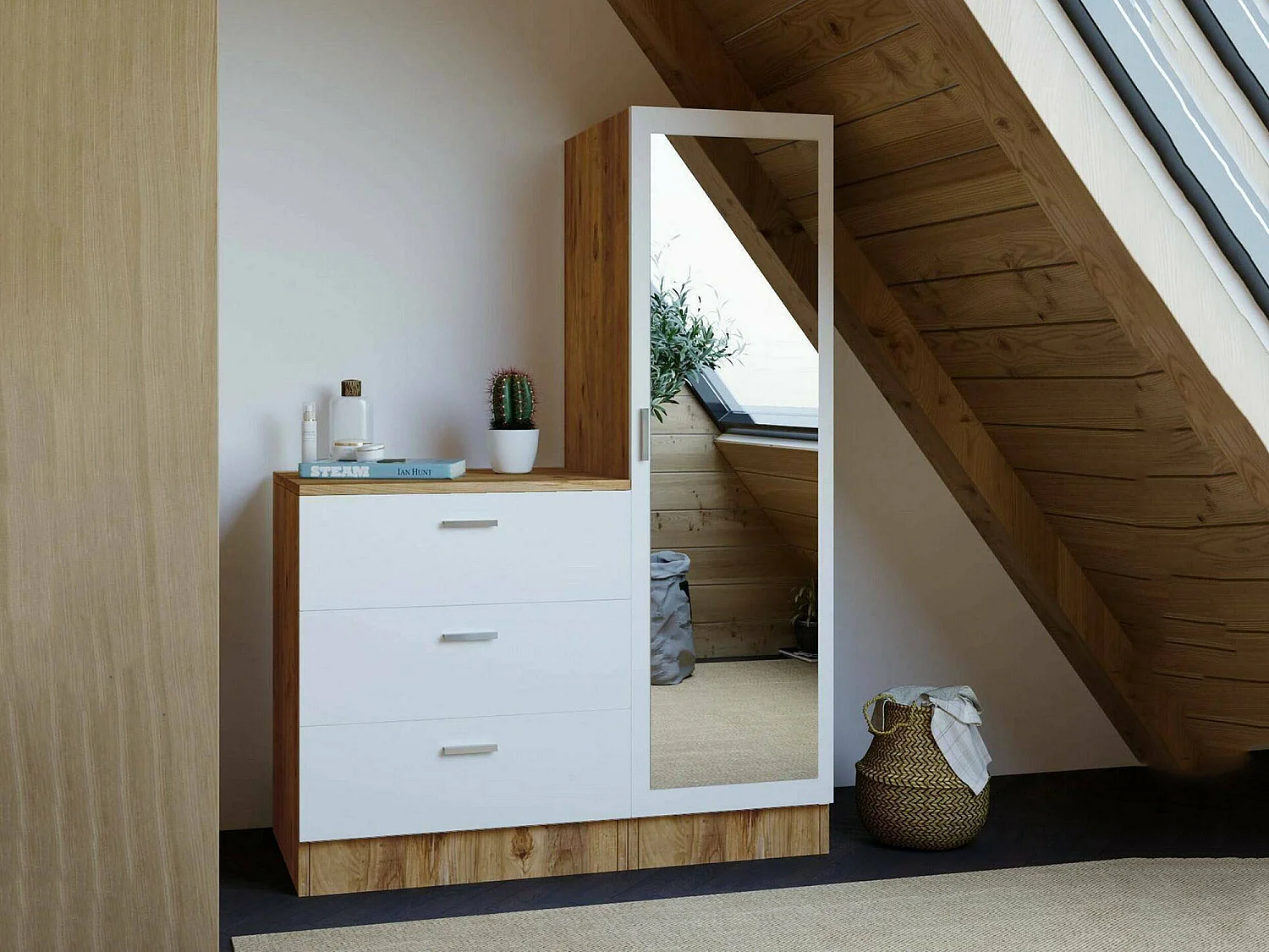 Mobile da Ingresso Jaime, Specchio Incluso, 47x60x72h cm Marrone Quercia