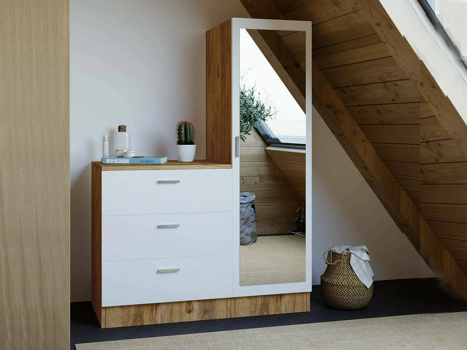 Mobile da Ingresso Jaime, Specchio Incluso, 47x60x72h cm Marrone Quercia