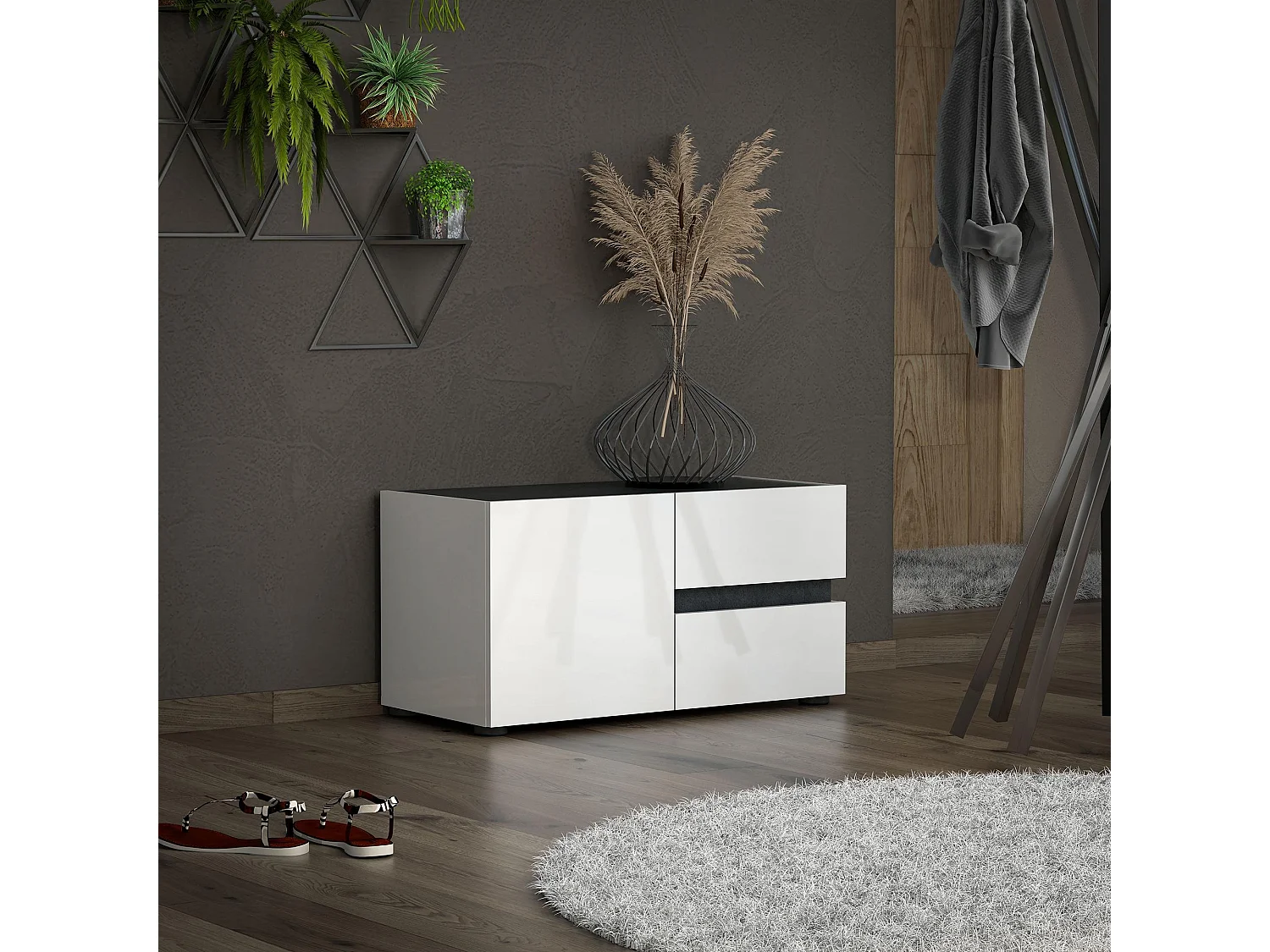 Mobile da Ingresso Seul, un Ripiano Made in Italy, 38x80x42h cm Bianco Lucido