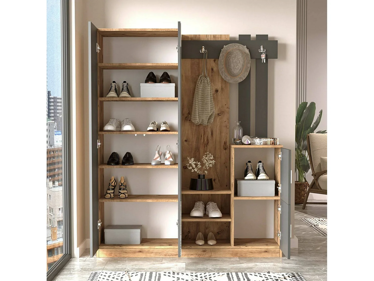 Mobile da Ingresso Arcibaldo, Specchio Incluso, 37.5x147.2x179.7h cm Marrone Quercia