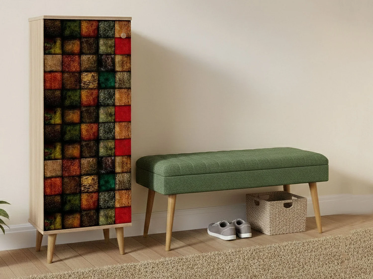 Meuble d'entrée Podgorica, 16 paires, 50x38x135h cm chêne marron, 7 étagères, porte-manteau