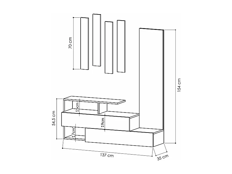 Meuble d'entrée Himalia, Crochet d'entrée, Composition pour l'atrium, Console de rangement multifonction, 137x35h55 cm, Blanc et chêne