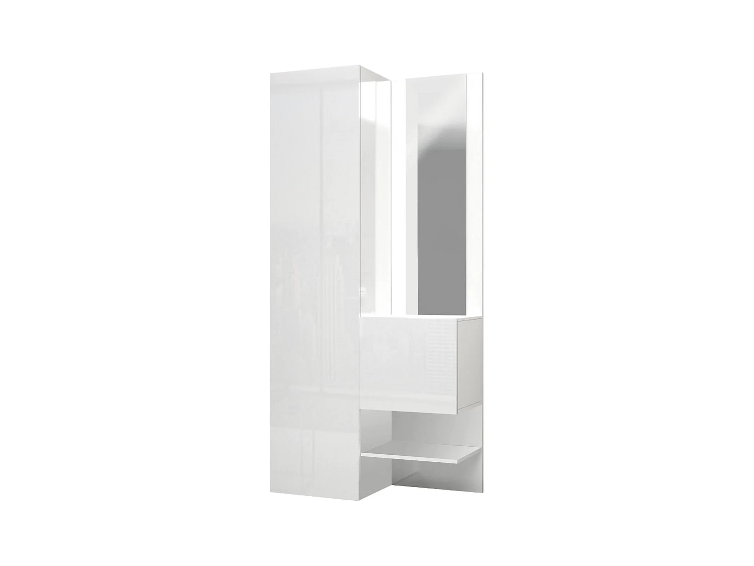 Meuble d'entrée Vinicio, Armoire multifonctionnelle avec 2 portes, Armoire polyvalente avec miroir, 90x35h190 cm, Blanc