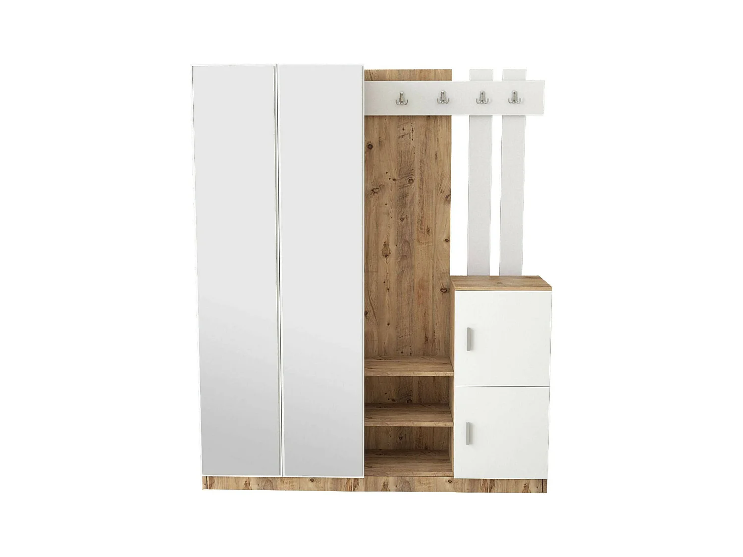 Muebles de entrada Dgautier, Entrada para perchas, Composición para atrio, Consola de almacenamiento multifunción, 147x38h180 cm, Roble y Blanco