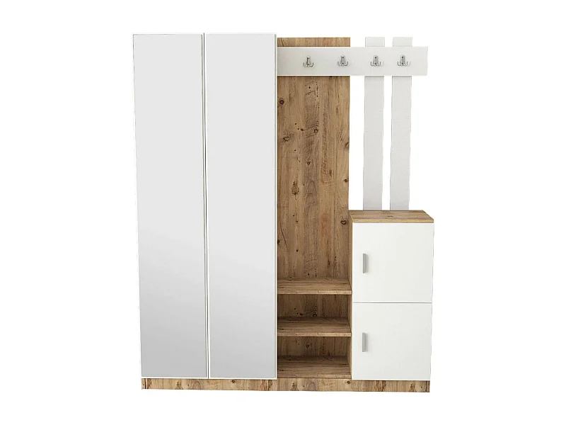 Armário de entrada Dgautier, Entrada de cabide, Composição para átrio, Consola de armazenamento multifunções, 147x38h180 cm, Carvalho e Branco