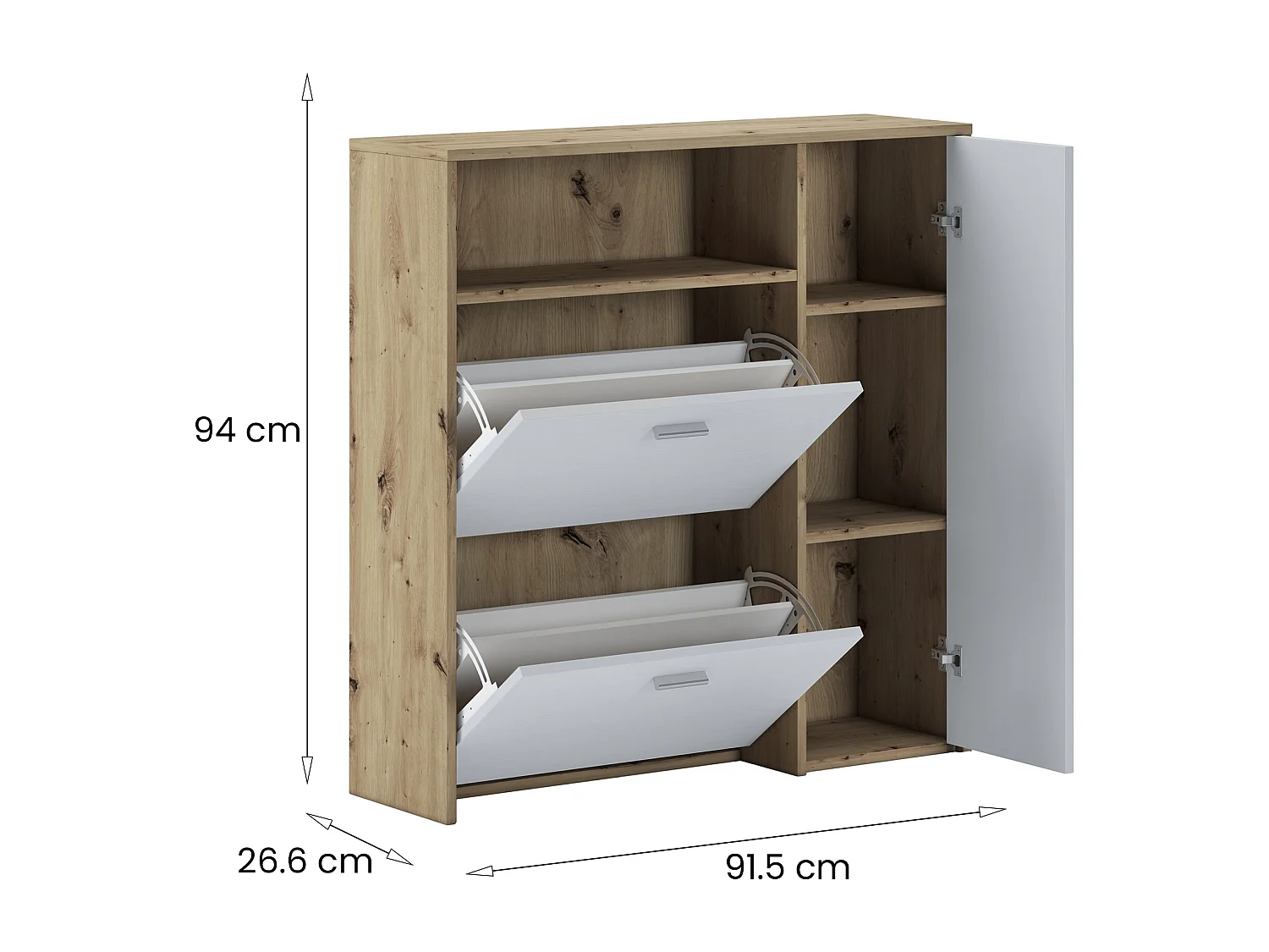 Eingangsmöbel Dafenagya, Moderner Eingang, Wandgarderobe, Multifunktions-Aufbewahrungskonsole, 92x27h94 cm, Eiche und Weiß