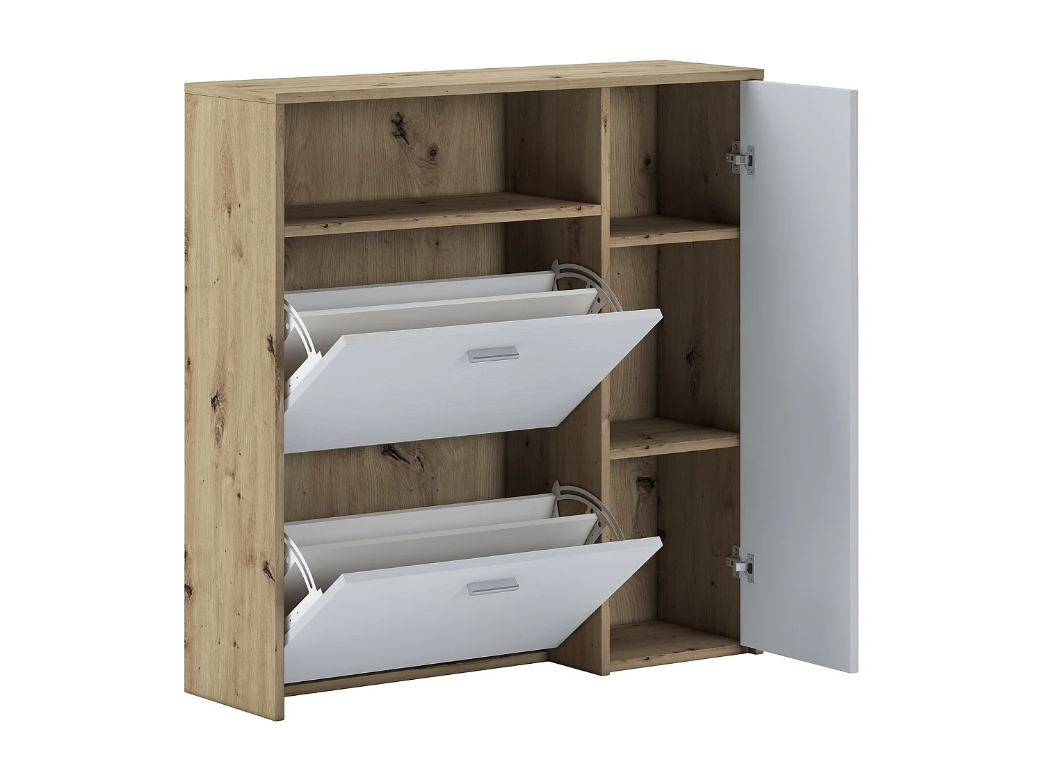 Meuble d'entrée Adriatico, Crochet d'entrée, Composition pour l'atrium, Console de rangement multifonction, 92x27h94 cm, Chêne clair et Blanc