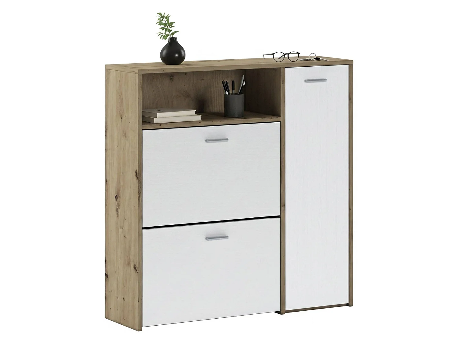 Muebles de entrada Dafenagya, Entrada para perchas, Composición para atrio, Consola de almacenamiento multifunción, 92x27h94 cm, Roble y Blanco