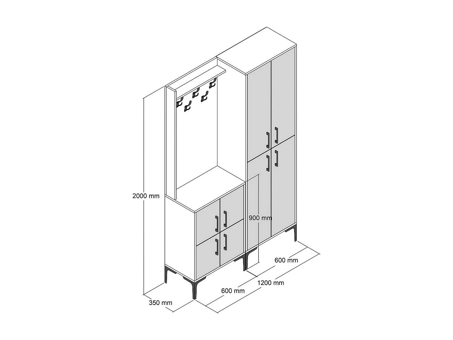 Muebles de entrada Dgottard, Entrada para perchas, Composición para atrio, Consola de almacenamiento multifunción, 120x35h200 cm, Nogal y Antracita