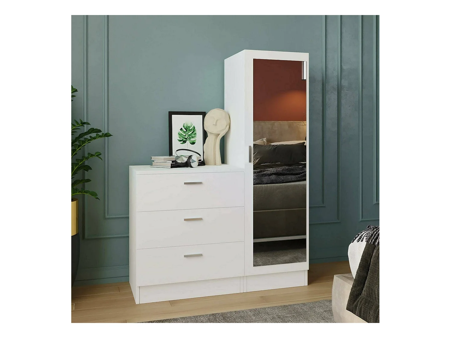 Armário de entrada Dmarango, Entrada do cabide, Composição para o átrio, Consola de armazenamento multifunções, 60x47h72 cm, Branco