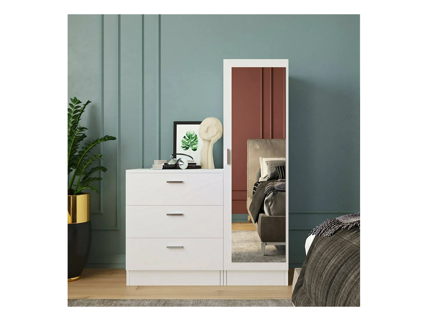 Armário de entrada Dmarango, Entrada do cabide, Composição para o átrio, Consola de armazenamento multifunções, 60x47h72 cm, Branco