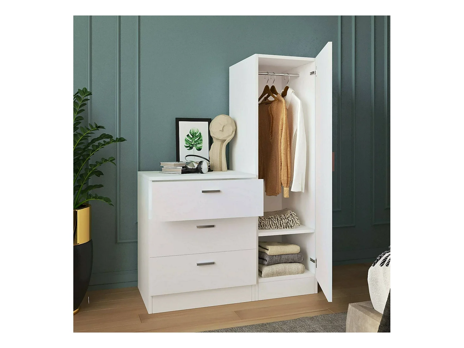 Armário de entrada Dmarango, Entrada do cabide, Composição para o átrio, Consola de armazenamento multifunções, 60x47h72 cm, Branco