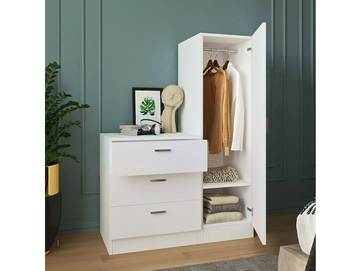 Dmarango entreekast, Hanger ingang, Atrium samenstelling, Multifunctionele opbergconsole, 60x47h72 cm, Wit