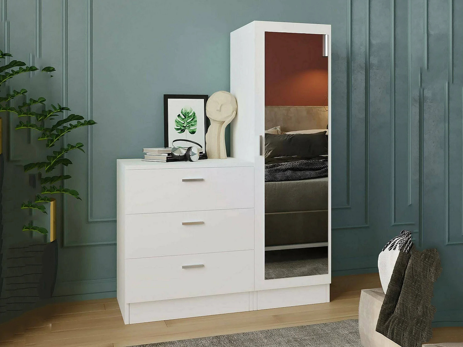 Mobile da Ingresso Jaime, Specchio Incluso, 47x60x72h cm Bianco