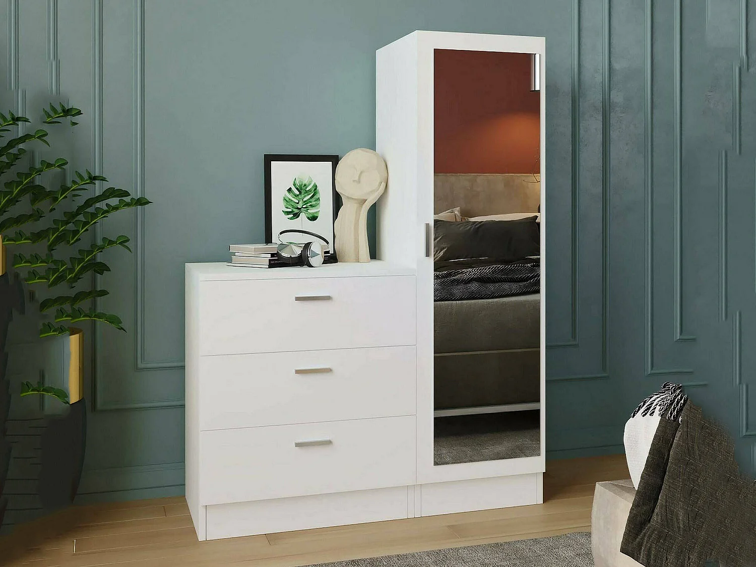 Mobile da Ingresso Jaime, Specchio Incluso, 47x60x72h cm Bianco