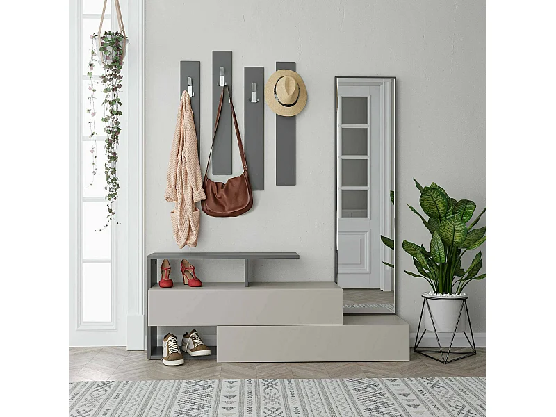 Mobile da Ingresso Ascari, Specchio Incluso, 35x137x54.5h cm Grigio Tortora