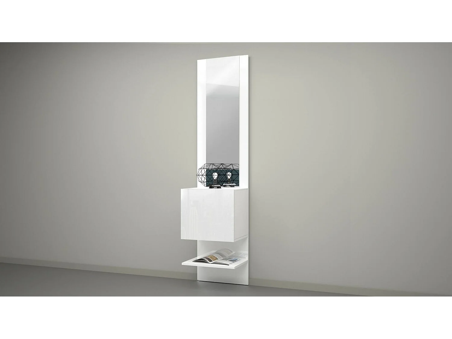 Meuble d'entrée Vitale, Armoire multifonctionnelle avec miroir, Étagère à chaussures avec 1 porte, 45x35h190 cm, Blanc