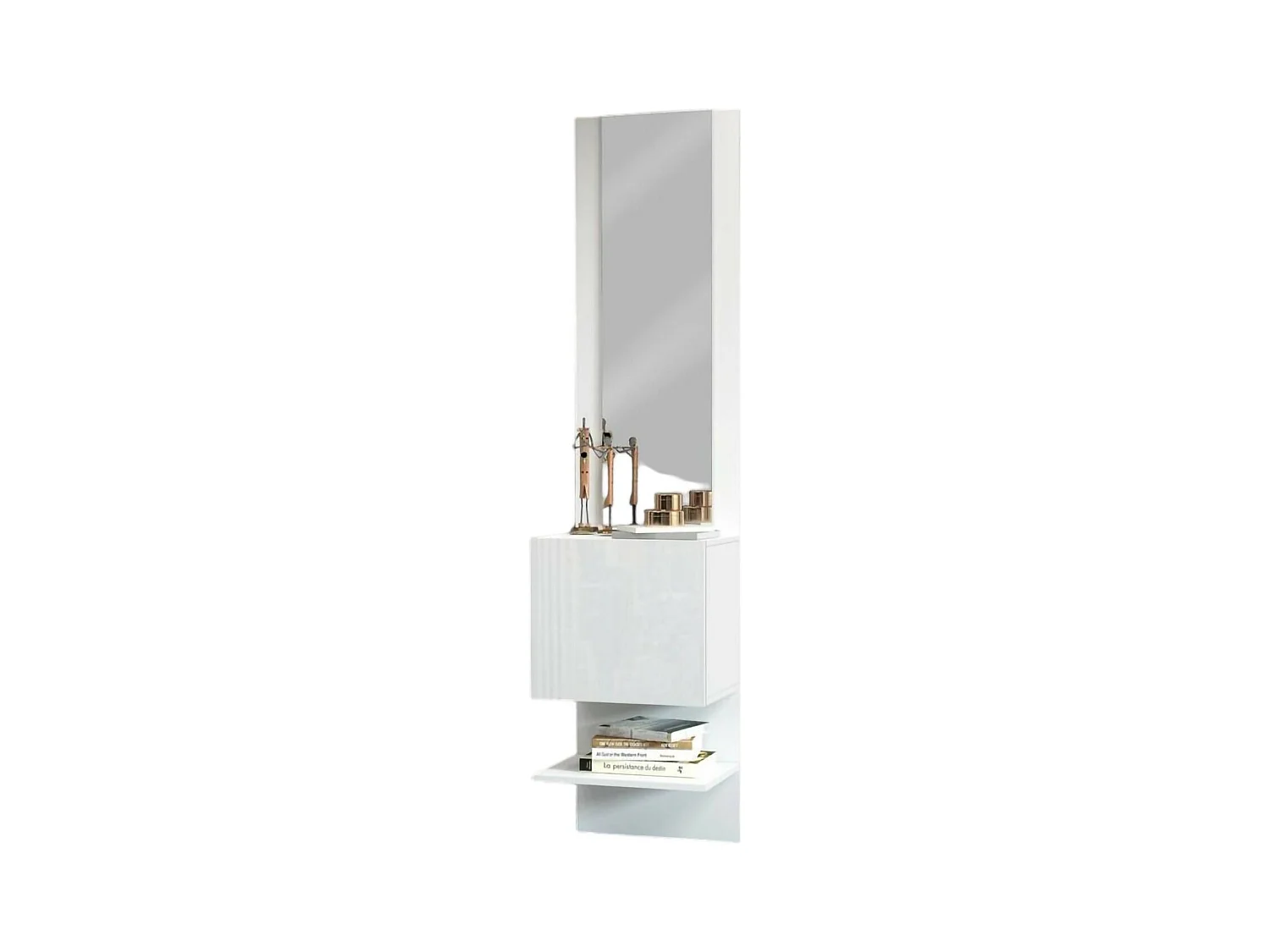 Meuble d'entrée Vitale, Armoire multifonctionnelle avec miroir, Étagère à chaussures avec 1 porte, 45x35h190 cm, Blanc