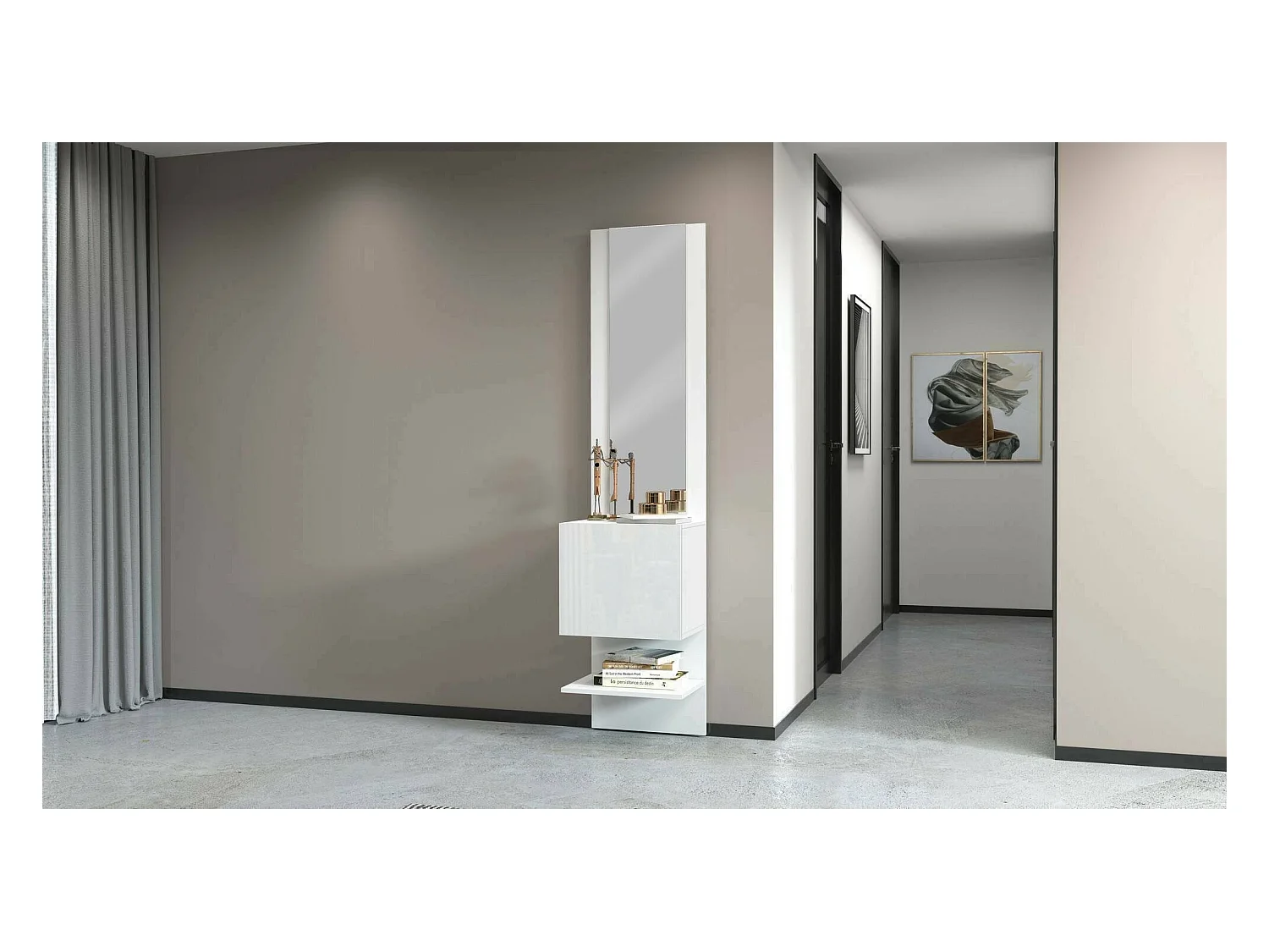 Armário de entrada Dcuadrad, Armário multifuncional com espelho, Sapateira de 1 folha, 45x35h190 cm, Branco