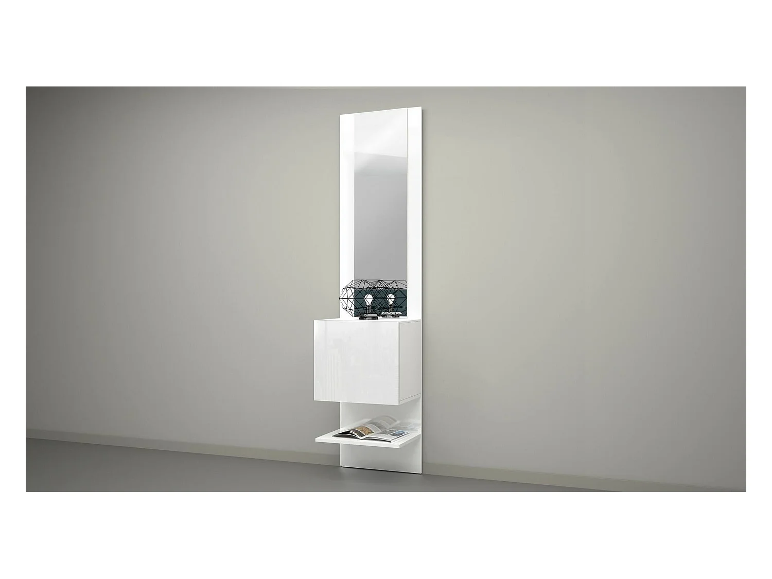 Armário de entrada Dcuadrad, Armário multifuncional com espelho, Sapateira de 1 folha, 45x35h190 cm, Branco