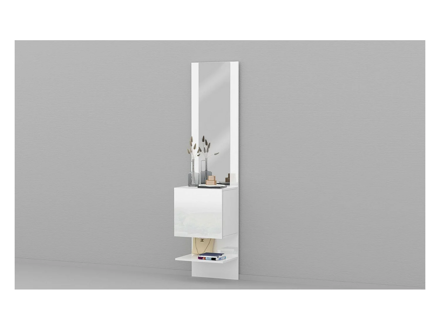 Armário de entrada Dcuadrad, Armário multifuncional com espelho, Sapateira de 1 folha, 45x35h190 cm, Branco